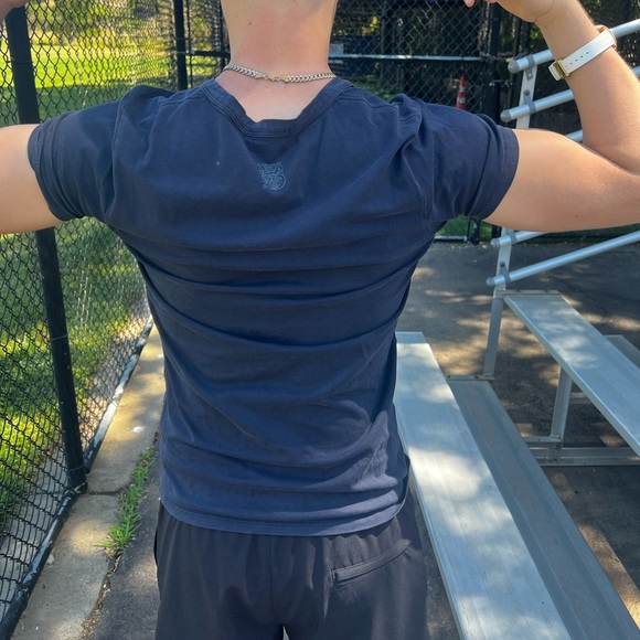 BURBERRY YARN PROOF HOME OFFICE PATTERN GABARDINE PATENT MEN NAVY BLUE T SHIRT S - Picture 12 of 16